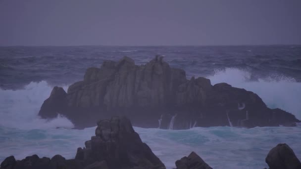 Tempestade no Big Sur State Park paisagem cênica com ondas gigantes com respingo — Vídeo de Stock