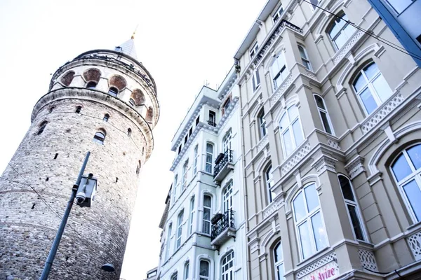 Tour Galata Éclairée Par Soleil Couchant Istanbul Turquie — Photo