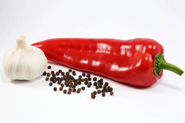 Czerwonej Papryki Czosnku Białym Tle — Zdjęcie stockowe