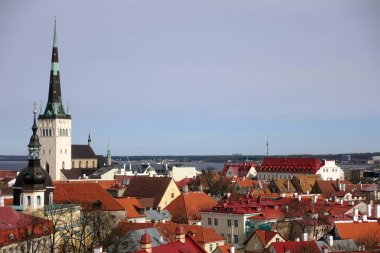 Belediye Binası ve Toompea hill ile eski şehir panoraması, Tallinn,