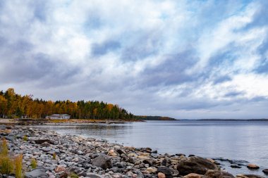 Gölün kuzeyindeki vahşi bir evde. Sonbahar. Doğal.