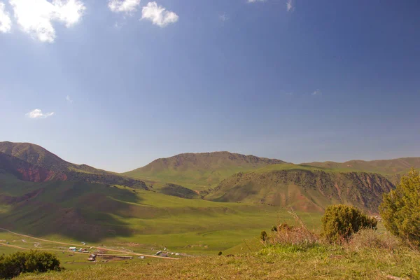 Kırgızistan'ın dağ manzaraları. Dağlarda bahar.
