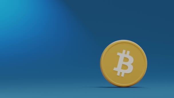 Rotation Bitcoin Sur Fond Bleu — Video