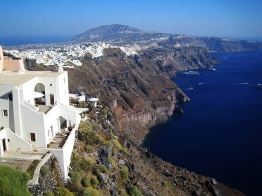 Güzel Yunan Adası Santorini yaz sezonu arka plan