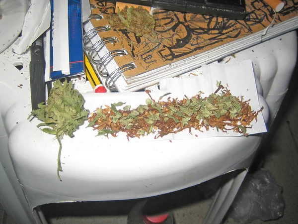 Cannabis bio Kretan fialový opar makro ročník staré školní cítění — Stock fotografie