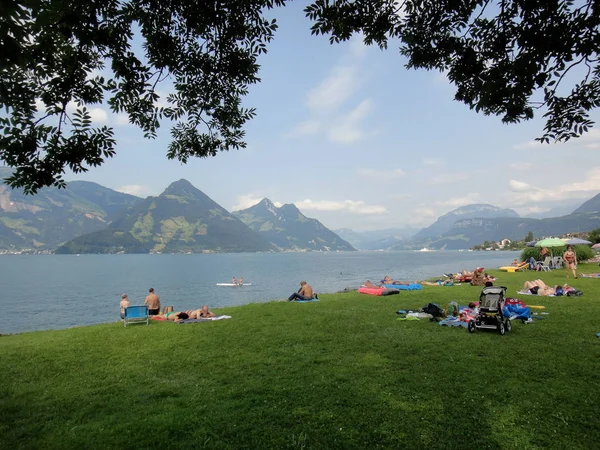 瑞士城市景观旅游疯狂美丽的湖夏季时间 — 图库照片