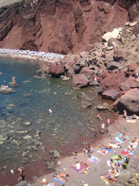 Santorini Griekenland Maandag Augustus 2007 Het Eiland Voet Verkennen Retro — Stockfoto