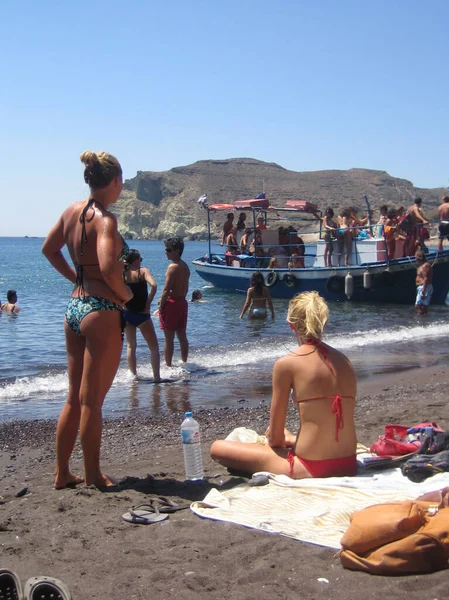 Santorini Görögország 2007 Augusztus Hétfő Sziget Felfedezése Gyalogosan Retro Háttér — Stock Fotó