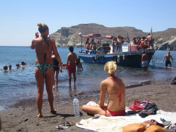 Santorini Görögország 2007 Augusztus Hétfő Sziget Felfedezése Gyalogosan Retro Háttér — Stock Fotó