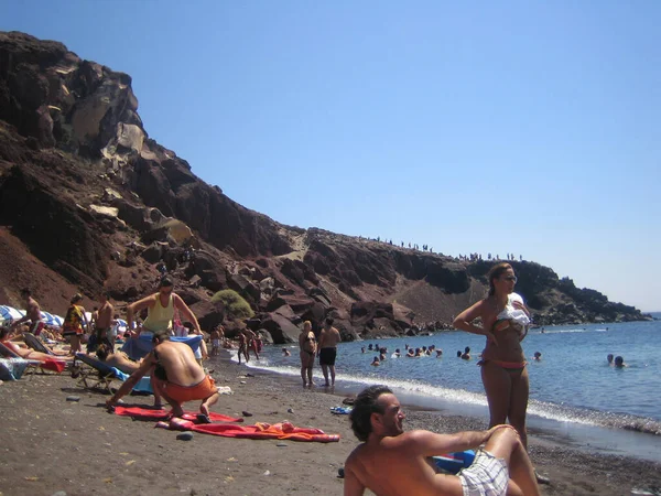 Santorini Greece Monday August 2007 Exploring Island Foot Retro Background — Stock Photo, Image