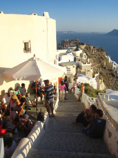 Santorini Řecko Pondělí Srpna 2007 Zkoumání Ostrova Pěšky Retro Pozadí — Stock fotografie