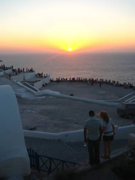 Santorini Řecko Pondělí Srpna 2007 Zkoumání Ostrova Pěšky Retro Pozadí — Stock fotografie