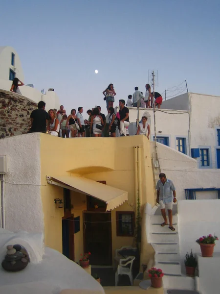 Santorini Řecko Pondělí Srpna 2007 Zkoumání Ostrova Pěšky Retro Pozadí — Stock fotografie