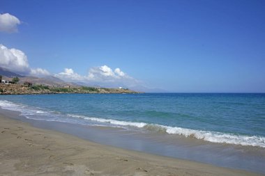 Frangokastello plaj çimento adası yaz 2020 covid-19 sezon arka plan yüksek kaliteli modern baskılar