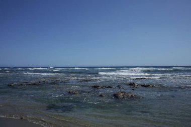 Creta Adası 'ndaki Beach Frangokastello Modern yaz arka plan covid-19 sezon baskısı
