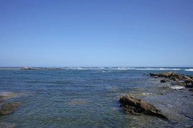 Creta Adası 'ndaki Beach Frangokastello Modern yaz arka plan covid-19 sezon baskısı