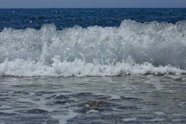 Strand Golven Macro Achtergrond Peristeres Kreta Eiland Covid Seizoen Moderne — Stockfoto