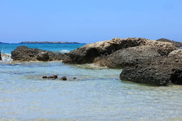 Blue Lagoon Falassarna Beach Crete Island Summer 2020 Covid Holydays — Stock Photo, Image