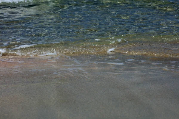 Limpio Playa Agua Cristalina Color Macro Verano Fondo Covid Falassarna —  Fotos de Stock