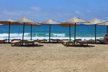Girit Adası Falassarna kırmızı kumsal yaz tatili 2020 covid-19 sezonu modern yüksek kaliteli baskı