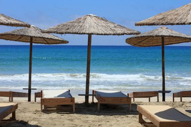 Girit Adası Falassarna kırmızı kumsal yaz tatili 2020 covid-19 sezonu modern yüksek kaliteli baskı