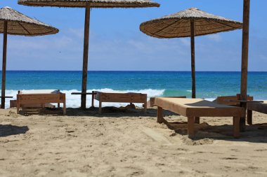 Girit Adası Falassarna kırmızı kumsal yaz tatili 2020 covid-19 sezonu modern yüksek kaliteli baskı