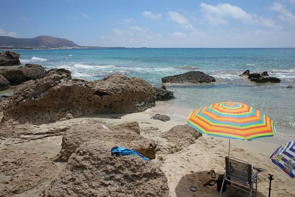 Kreta Insel Falassarna Rotem Sand Strand Sommerferien 2020 Covid Saison — Stockfoto