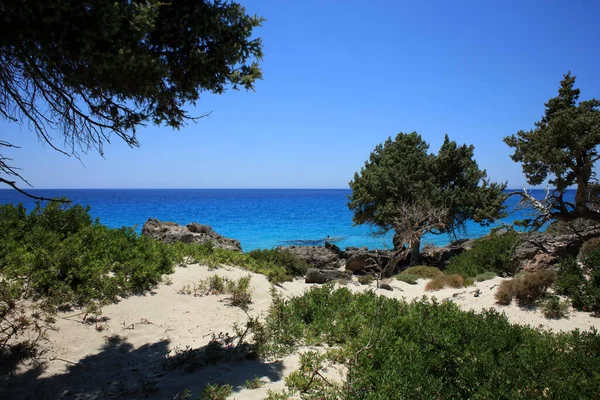 Kerdodasos Praia Creta Privado Azul Lagoa Paraíso Vermelho Areia Costa — Fotografia de Stock