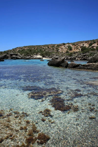 Kerdodasos Playa Creta Privada Laguna Azul Paraíso Rojo Arena Costa —  Fotos de Stock