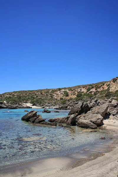 Kerdodasos Beach Crete Private Blue Lagoon Paradise Red Sand Coast — Stock Photo, Image