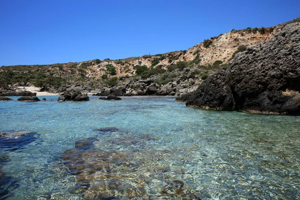 Kerdodasos Playa Creta Privada Laguna Azul Paraíso Rojo Arena Costa —  Fotos de Stock