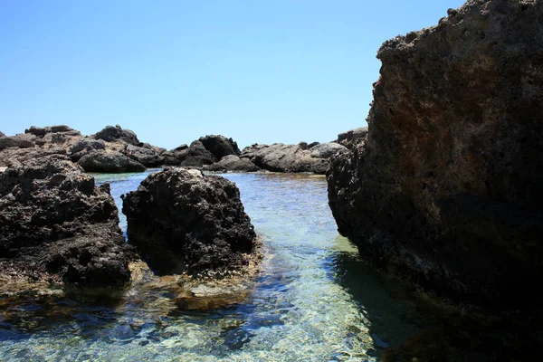 Kerdodasos Plage Crete Privé Bleu Lagune Paradis Rouge Sable Côte — Photo