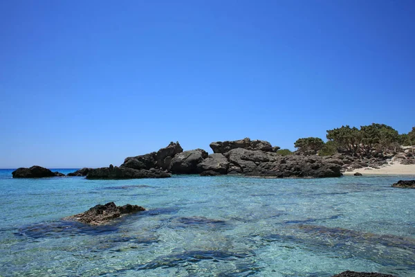 Kedrodasos Strand Saját Paradicsom Kék Lagúna Mentes Kemping Terület Sziklás — Stock Fotó