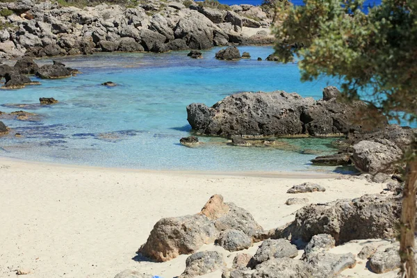 Incrível Azul Lagoa Kedrodasos Praia Creta Ilha Areia Vermelha Custo — Fotografia de Stock