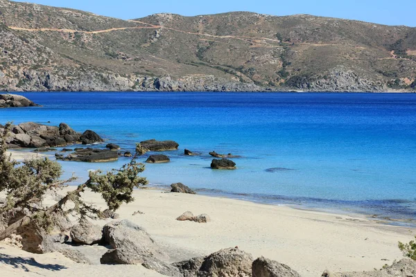 Mavi Lagün Kedrodasos Plaj Creta Adası Kayalık Temiz Sular Covid — Stok fotoğraf