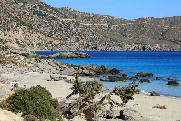 Azul Lagoa Kedrodasos Praia Creta Ilha Rochoso Custo Águas Claras — Fotografia de Stock