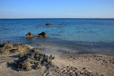 Plaj yaz manzarası elafonisi çimento Yunan covid-19 sezon tatilleri modern yüksek kaliteli baskı arka planı
