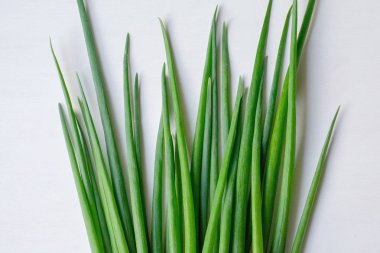 Beyaz arka plan üzerinde izole taze yeşil soğan