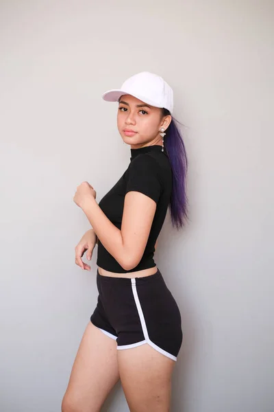 Asian Girl z ładnym stroju, Odzież sportowa z krótkimi spodniami Obrazek Stockowy