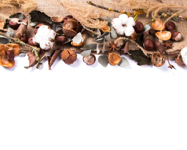 秋の作曲 白い背景にコーヒーと葉のカップ フラットレイ トップビュー コピースペース秋 — ストック写真