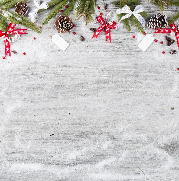 Kerst Achtergrond Met Decoratie Bal Rode Viering Ballen Houten Plank — Stockfoto