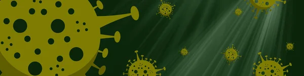 인간의 바이러스를 효과로 레이트하는 깃발이나 헤더를 녹색으로 설계된 코로나 바이러스 — 스톡 사진