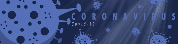 Coronavirus design in blue for banner or header, simulating the virus inside the human body with light effect