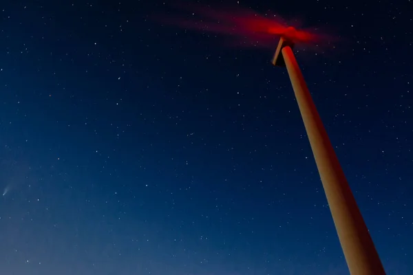 Lange Nacht Belichtung Von Windmühlenturm Mit Sternenhimmel Großer Wagen Und — Stockfoto