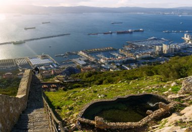GIBRALTAR, GREAT BRITAIN, 5 Kasım 2018 - Algeciras view, Spain, from Charles V wall, on the rock of Gibraltar