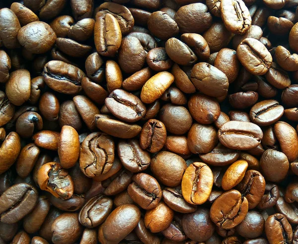 Rostade Brun Kaffebönor Textur Bakgrund Ovanifrån Närbild Mönster Fotografi — Stockfoto