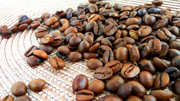 Close Roasted Brown Coffee Beans Light Cloth Background — Stock Photo, Image