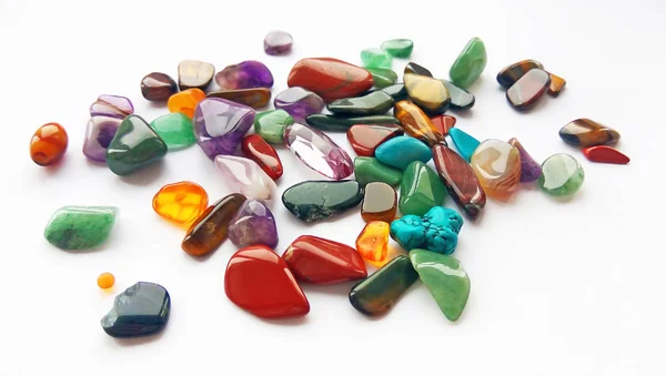 Assorted Natural Bright Coloured Semi Precious Gemstones Gems White Background — Stock Photo, Image