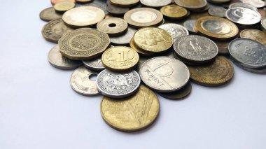 Farklı ülkeler ve kez arka plan sikkeleri eski para büyük miktarda üstten görünüm görüntü kadar kapatın