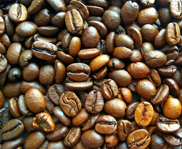 Жареный Коричневый Кофе Зернах Текстуры Фона Вид Сверху Крупным Планом — стоковое фото